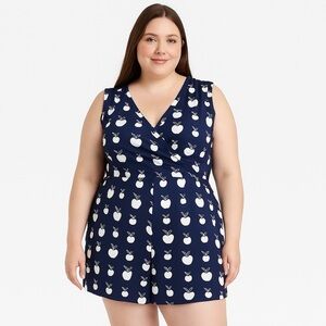ASOS Slinky Apple Romper, Blue & White, Size 14P